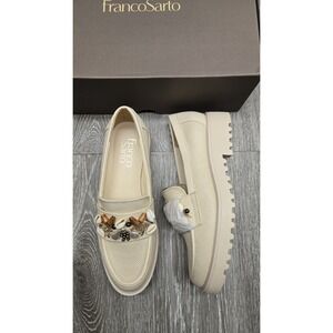 Franco Sarto Carolynn Shell Trim Seashells Shoe,Lug Sole Loafer Beige Size US 5